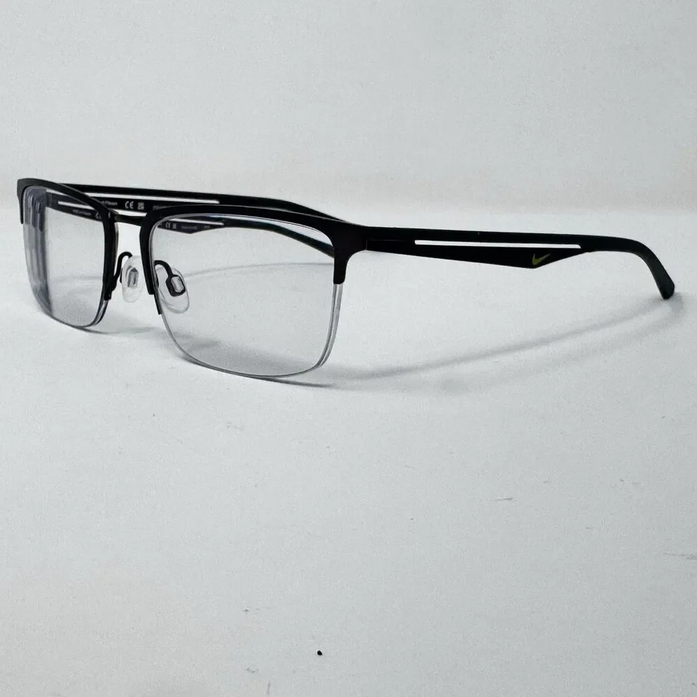 Nike 4313 070 Black Silver Semi-Rimless Flexon Eyeglass Frames 52-17-145
